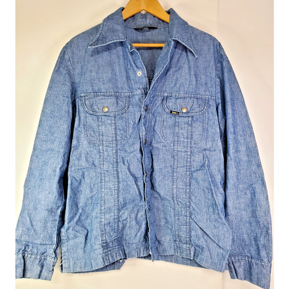 Vintage LEE jean Chambray Snap Shirt Men's Large Made USA Pockets Metal